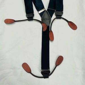 The Tie Bar Navy Silk Mens Suspenders Leather Loops Braces, Adjustable.